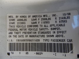 2009 Acura TL White 3.5L AT #A23827